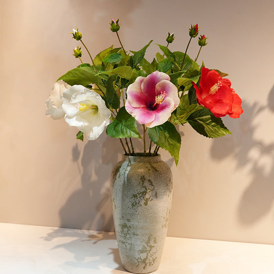Artificial large bloom stem with coated silk petals, white color