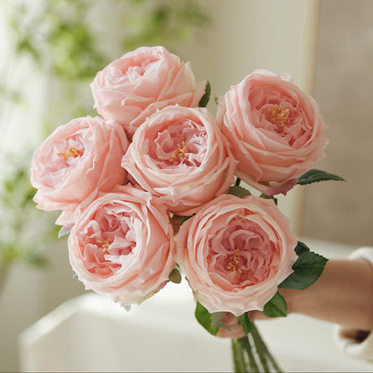 Artificial garden rose and peony silk flower stem, champagne pink color