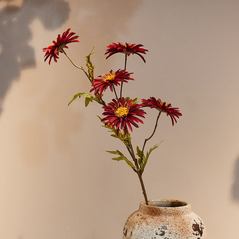 Artificial spider chrysanthemum stem with fine-petaled bloom