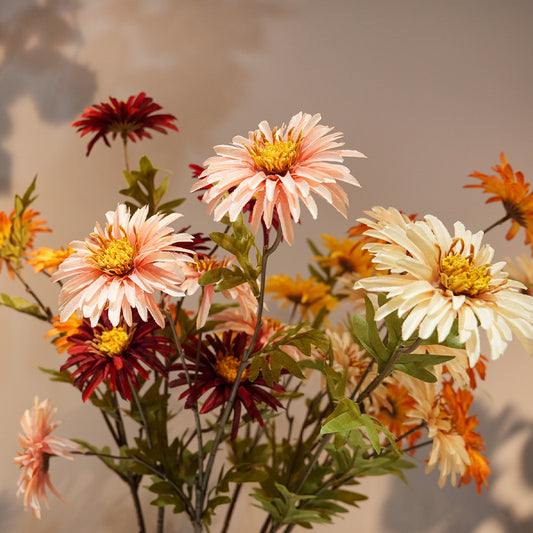 Artificial spider chrysanthemum stem with fine-petaled bloom, off-white color