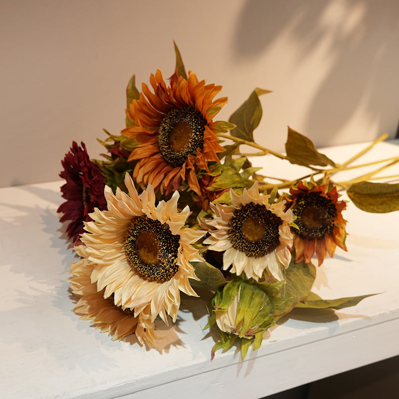 Artificial sunflower stem in oil-painting style coloring, orange color