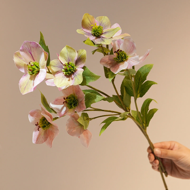 Artificial Christmas rose stem with rounded silk bloom, pink color