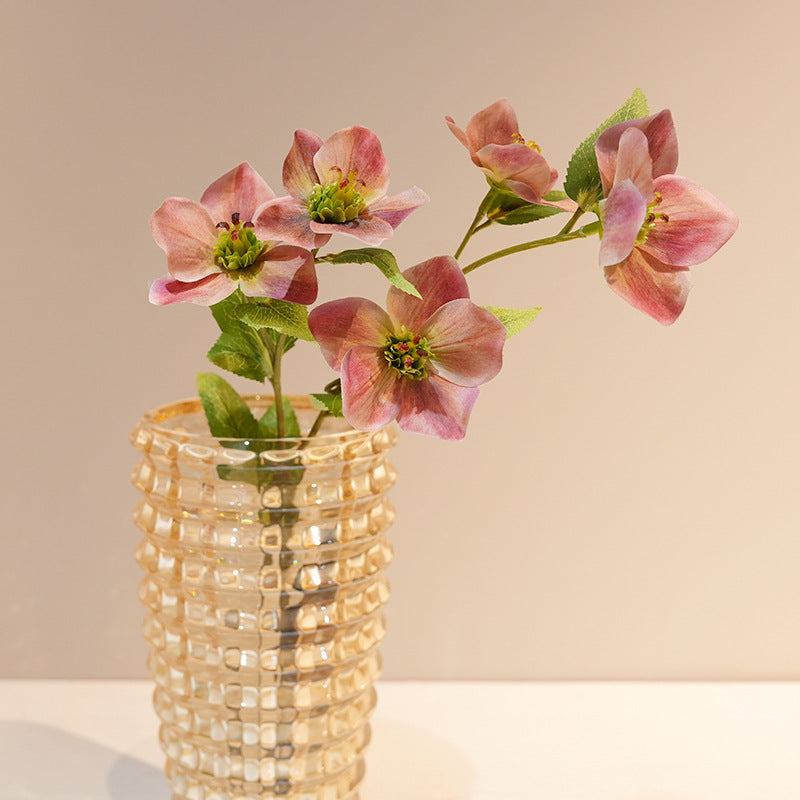 Artificial Christmas rose stem with rounded silk bloom