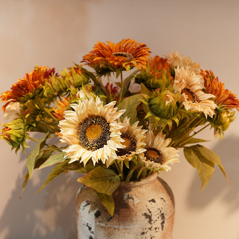 Artificial sunflower stem in oil-painting style coloring, black and red color