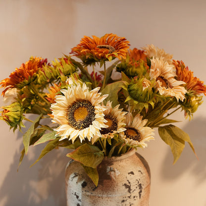 Artificial sunflower stem in oil-painting style coloring, black and red color