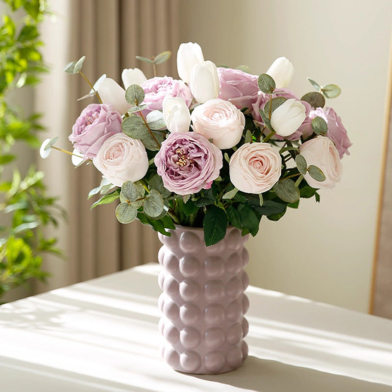Artificial garden rose and peony silk flower stem, pink color