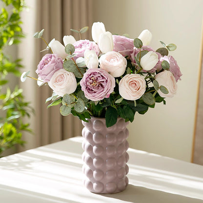 Artificial garden rose and peony silk flower stem, pink color