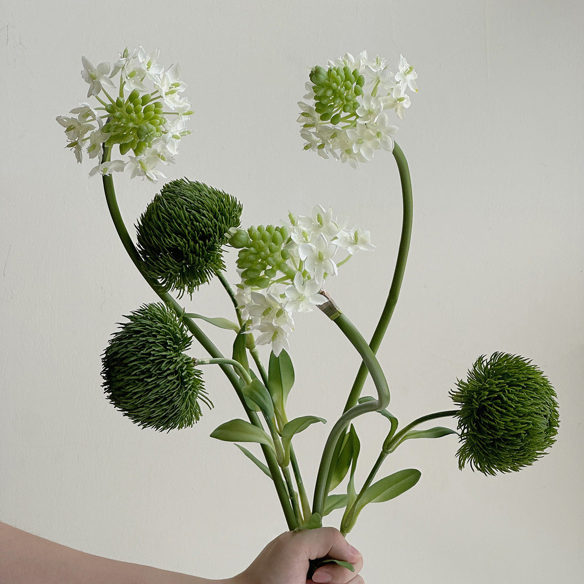 Artificial spiraea and dianthus filler stem, green color