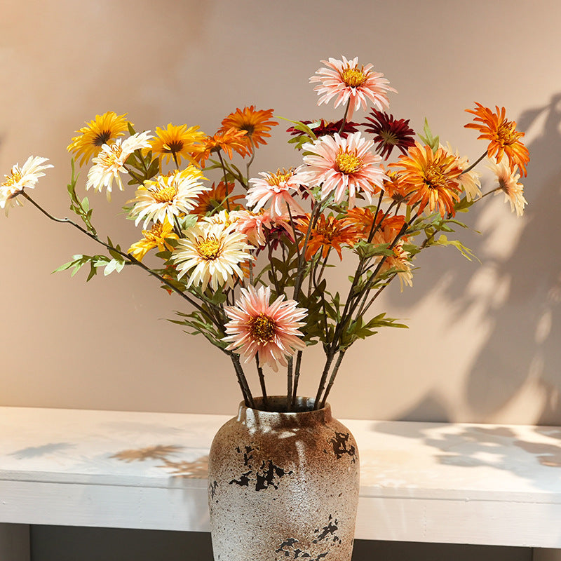 Artificial spider chrysanthemum stem with fine-petaled bloom, smoky pink color