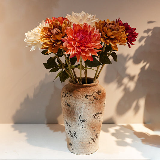 Artificial chrysanthemum stem with large silk flower head, pink color
