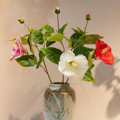 Artificial large bloom stem with coated silk petals, red color