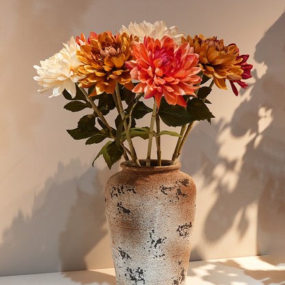 Artificial chrysanthemum stem with large silk flower head, orange color