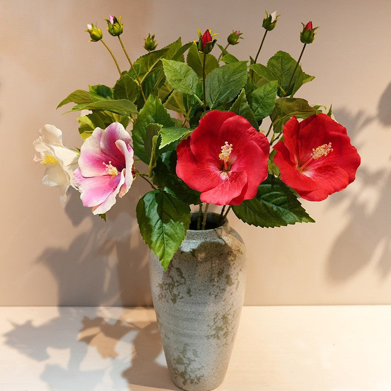 Artificial large bloom stem with coated silk petals, pink color