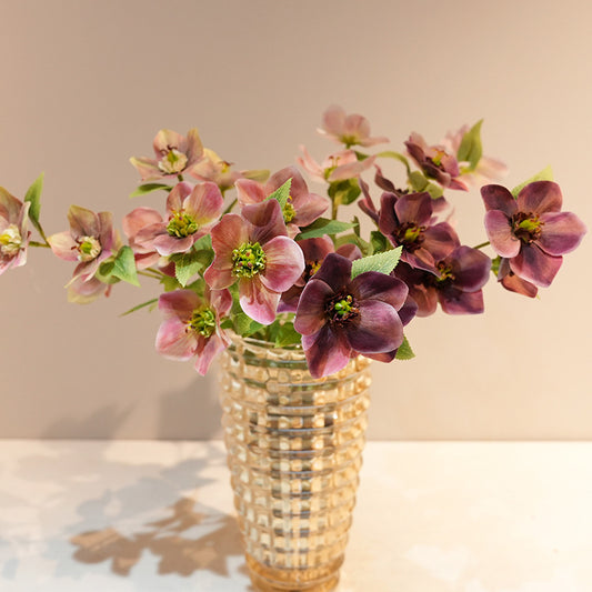 Artificial Christmas rose stem with rounded silk bloom, light pink color