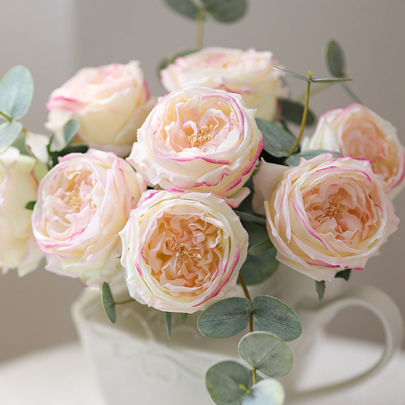 Artificial garden rose and peony silk flower stem, purple color