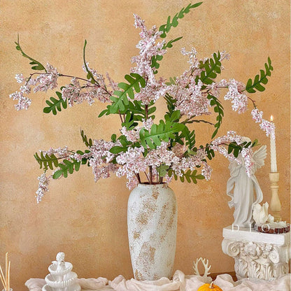 Artificial locust blossom branch with clustered small blooms, white color