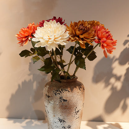 Artificial chrysanthemum stem with large silk flower head, white color