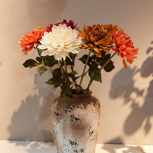 Artificial chrysanthemum stem with large silk flower head, white color