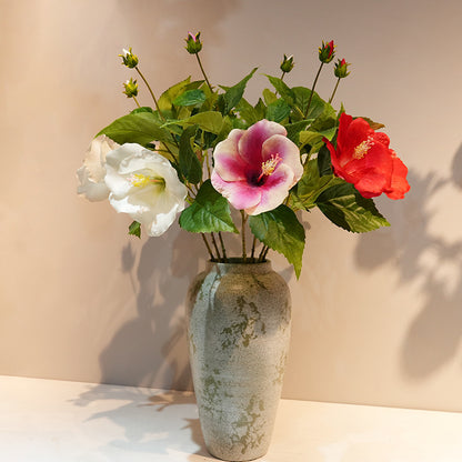 Artificial large bloom stem with coated silk petals, white color